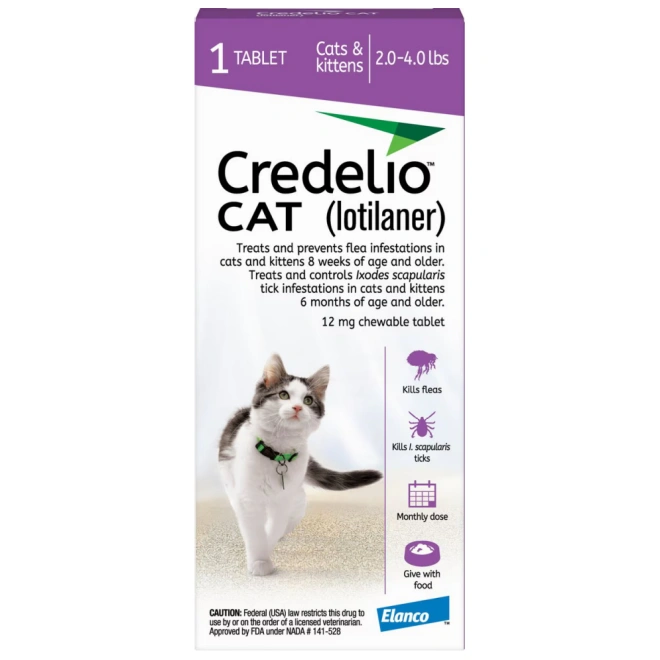 Credelio Chewable Tablets for Cats, 2-4 lbs, (Purple Box), 1 Chewable Tablet (1-mo. supply)