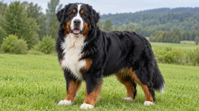 Adult Bernese Mountain Dog standing outdoors