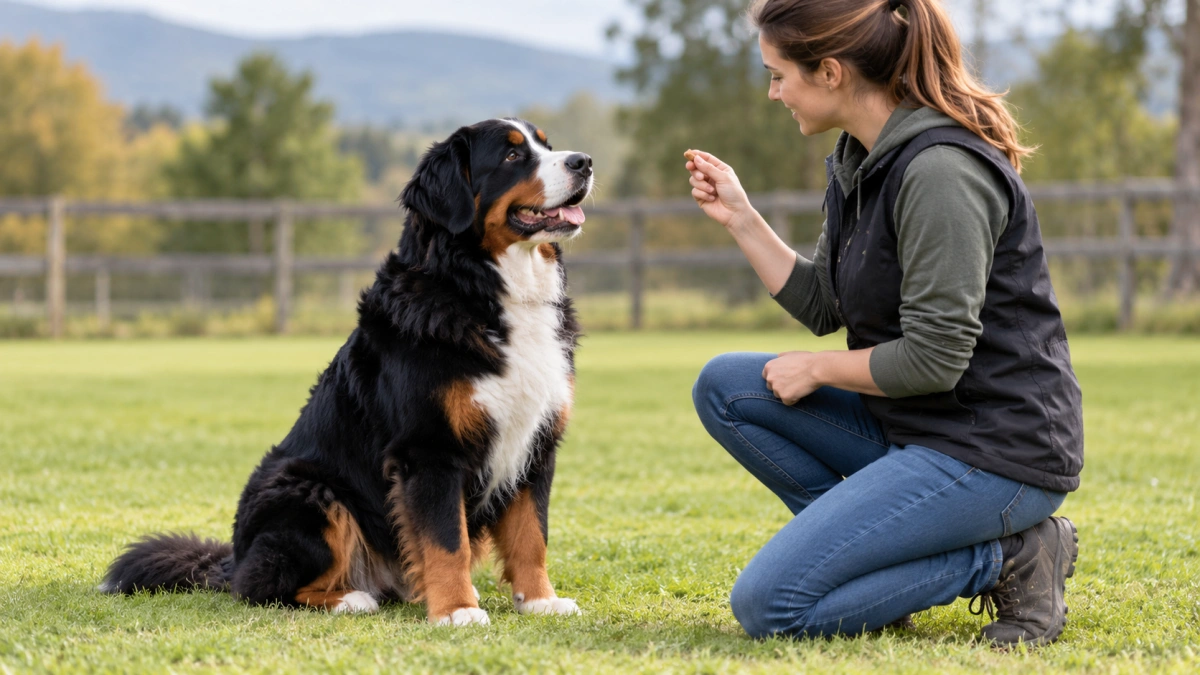 Bernese Mountain Dog practicing calm positive reinforcement training