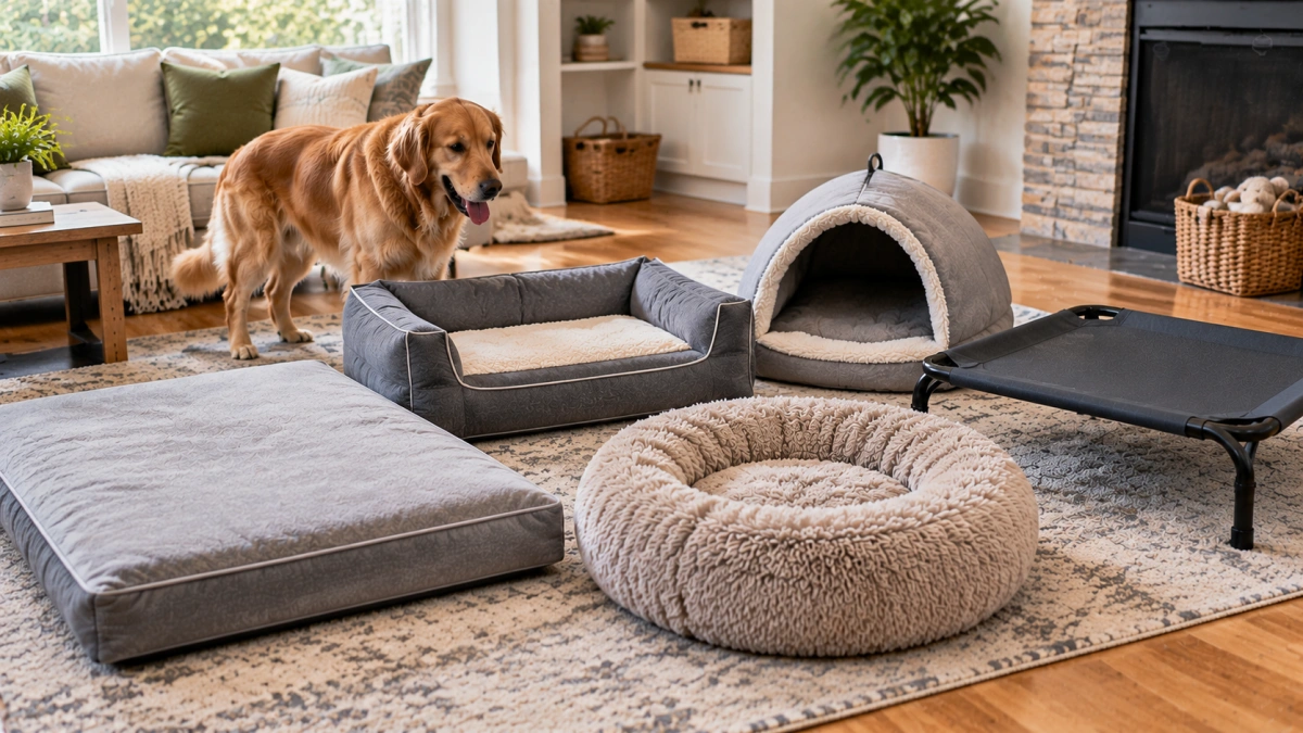 Dog using a bolster style dog bed with raised sides