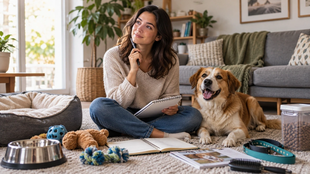 Dog owner considering whether they can afford responsible dog care