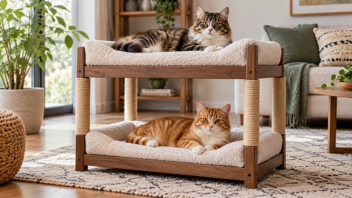 Cat bunk bed showing spacious upper and lower sleeping levels