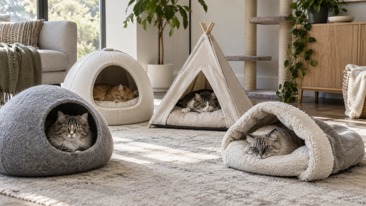 Different types of cat cave and covered beds compared