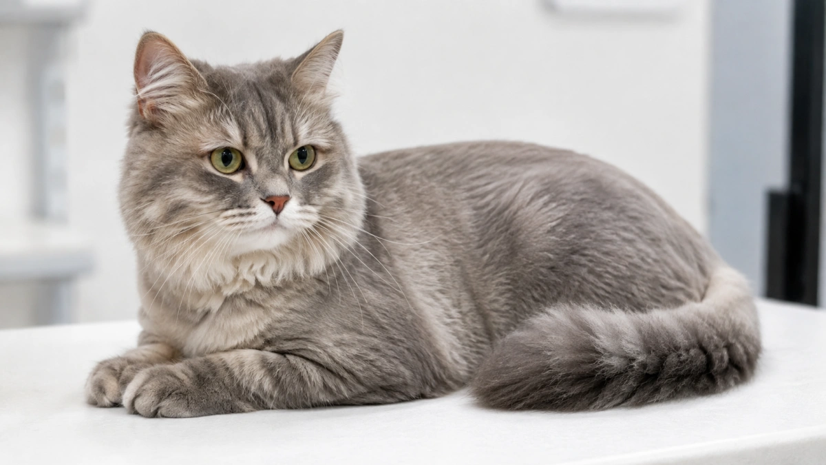 Long-haired cat with an evenly shortened professional comb cut