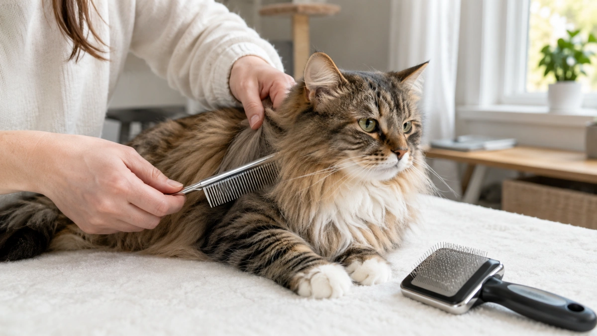 Cat grooming comb compared with a grooming brush for different coat care tasks