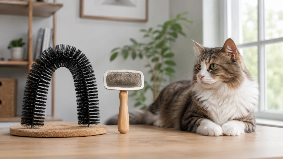 Comparison of cat grooming arch and traditional cat brush