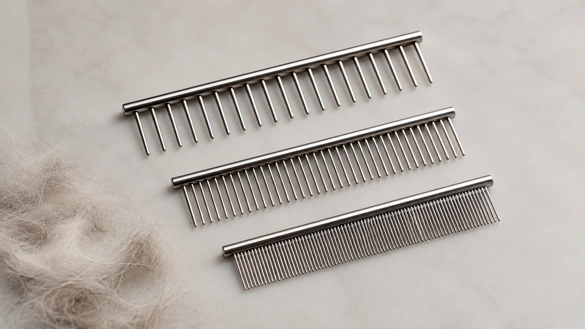 Wide medium and fine tooth spacing on cat grooming combs