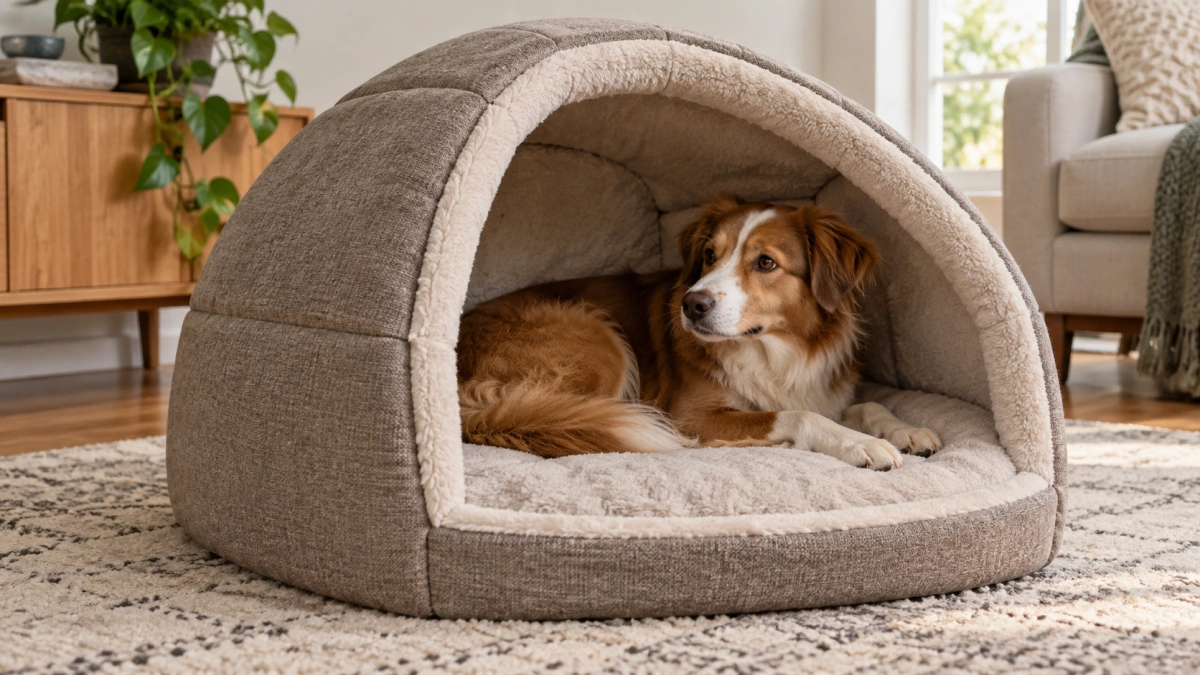 Dog cave bed showing usable interior sleeping space and entrance size