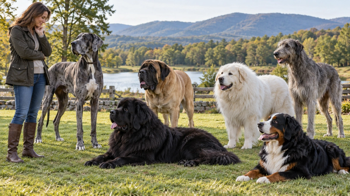 Owner comparing several giant dog breeds before choosing