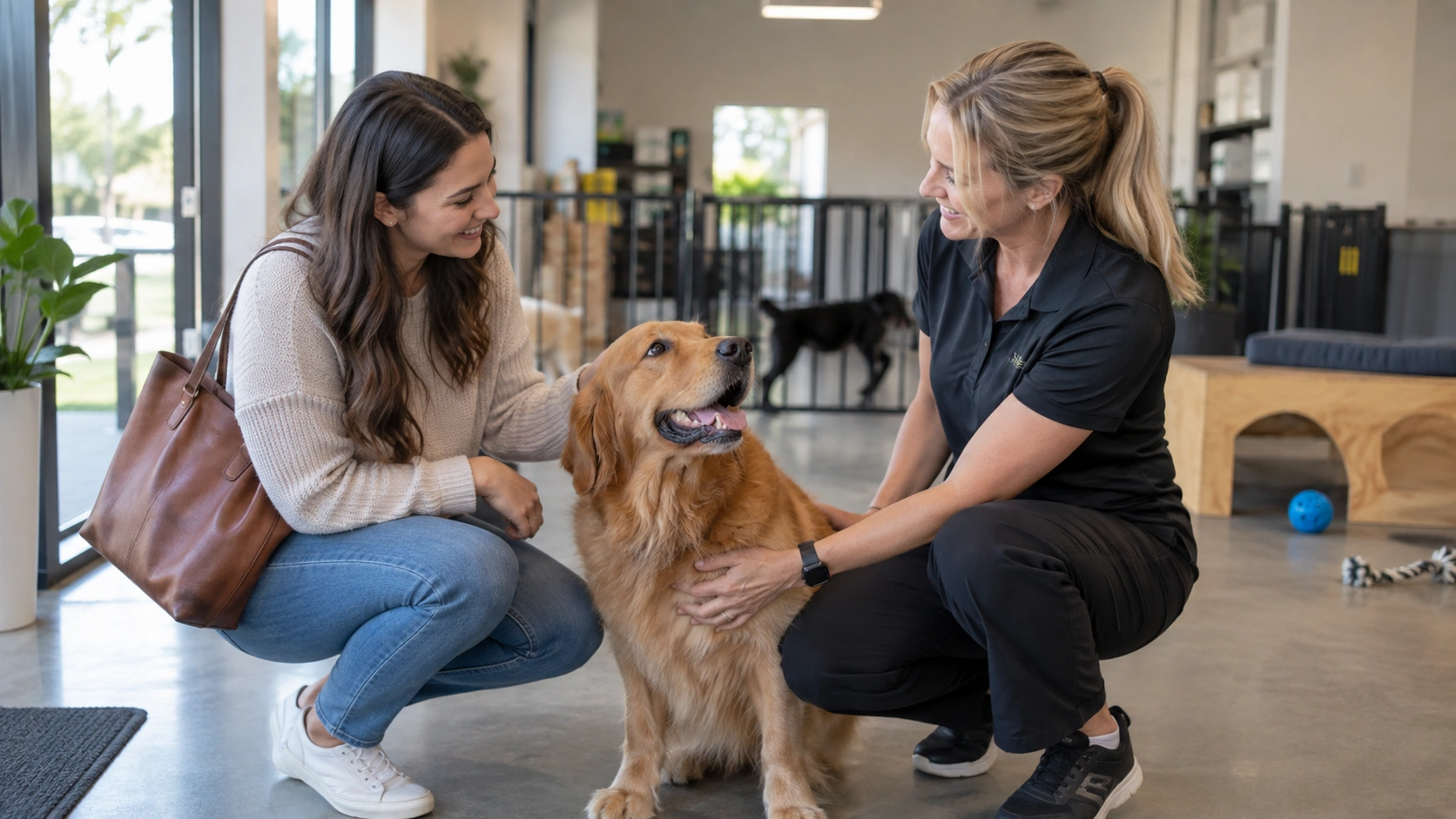 Dog owner meeting a professional daycare provider