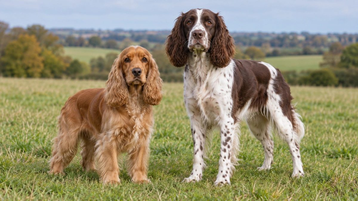 Cocker Spaniel and English Springer Spaniel together outdoors