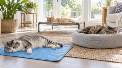 Cooling cat beds and mats for comfortable summer sleeping