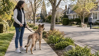 Dog owner observing a dog's reaction toward another dog during a walk