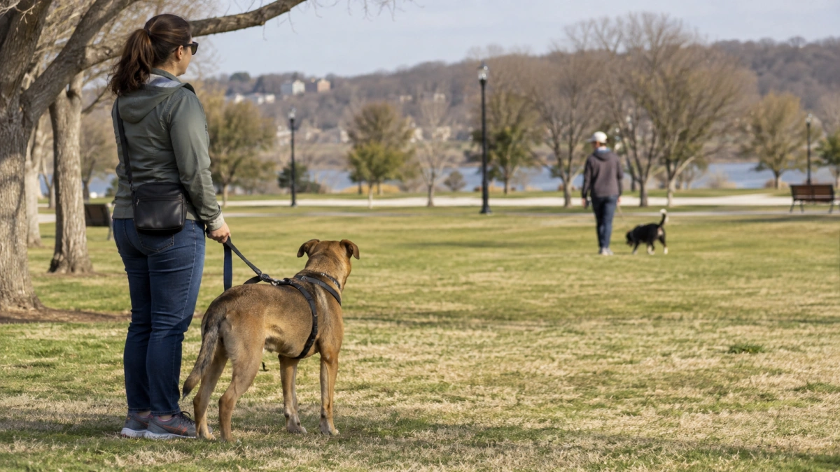 Owner identifying common triggers for aggressive dog behavior