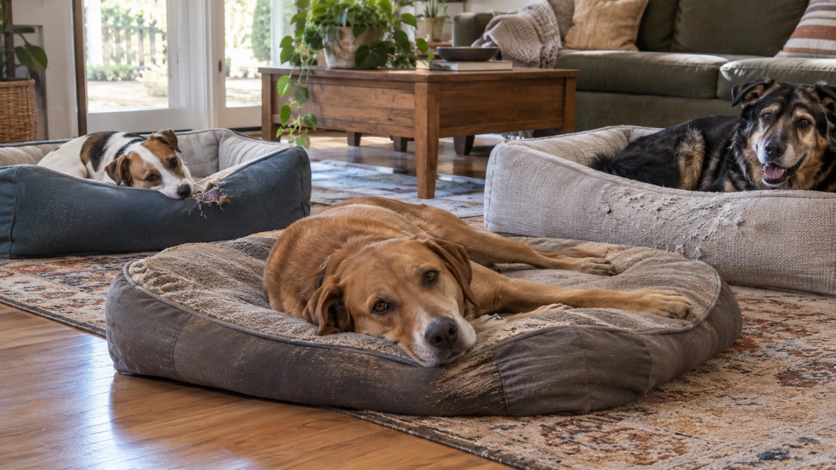 Different ways dogs damage beds including chewing digging and flattening