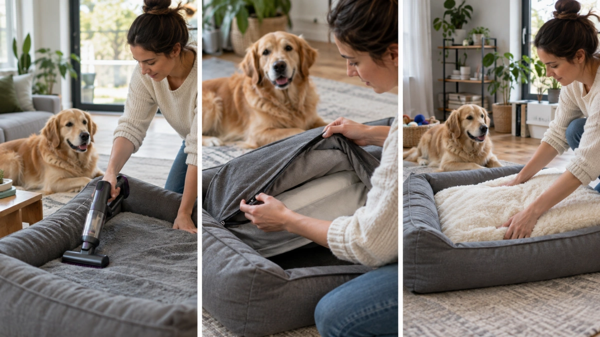 Regular dog bed cleaning routine at home