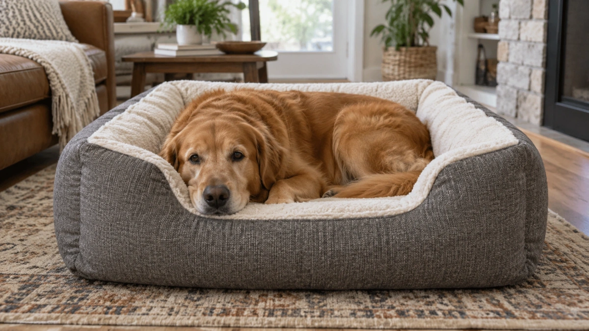 Dog lying inside the usable sleeping area of a bolster dog bed