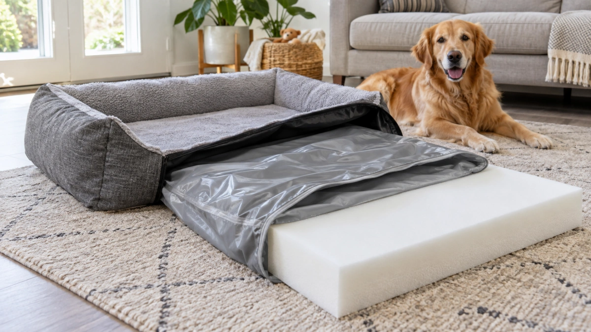 Cleaning a waterproof liner inside a dog bed