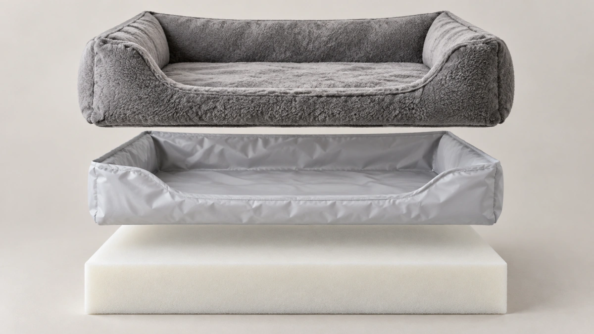 Dog bed with removable cover waterproof liner and foam layers