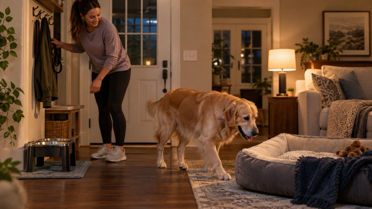 Dog following a calm and predictable bedtime routine