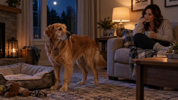 Dog owner noticing changes in a dog's behavior at night