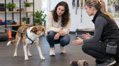 Dog owner learning warning signs before dog biting behavior