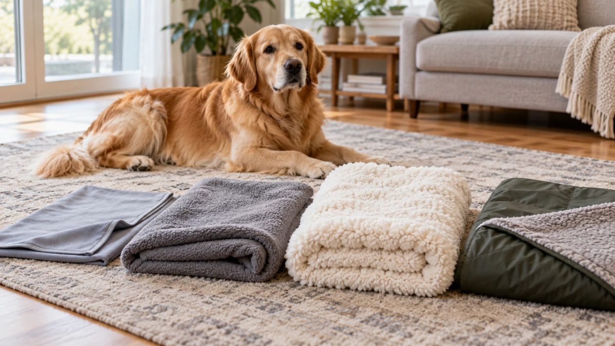 Lightweight fleece plush and waterproof dog blanket materials compared