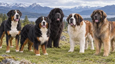 Bernese Mountain Dog with several similar large dog breeds