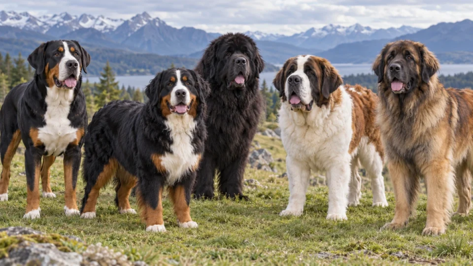 Bernese Mountain Dog with several similar large dog breeds