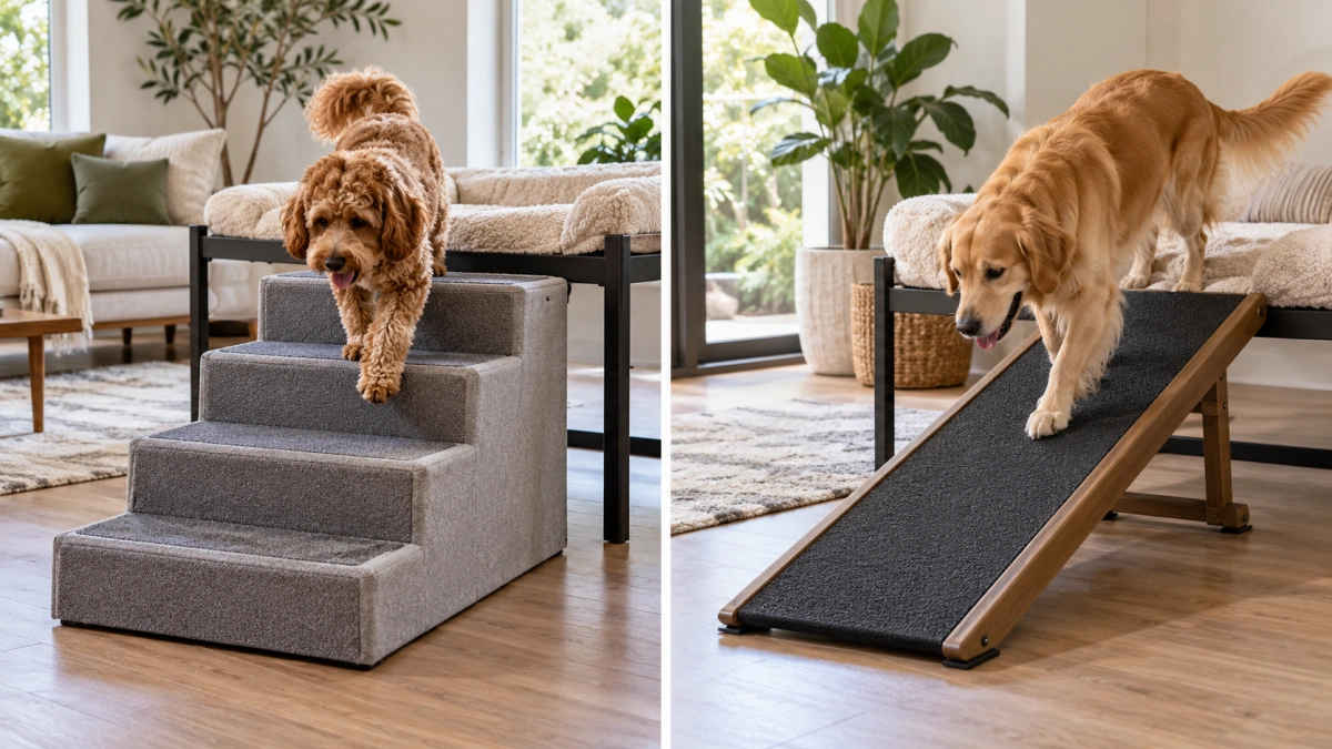 Dog bunk bed stairs and ramp access compared