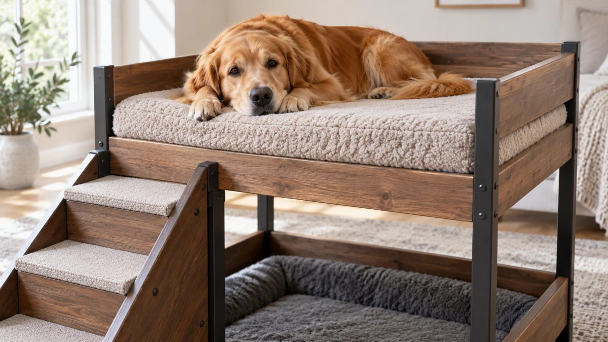 Upper dog bunk with raised safety edge and stable platform