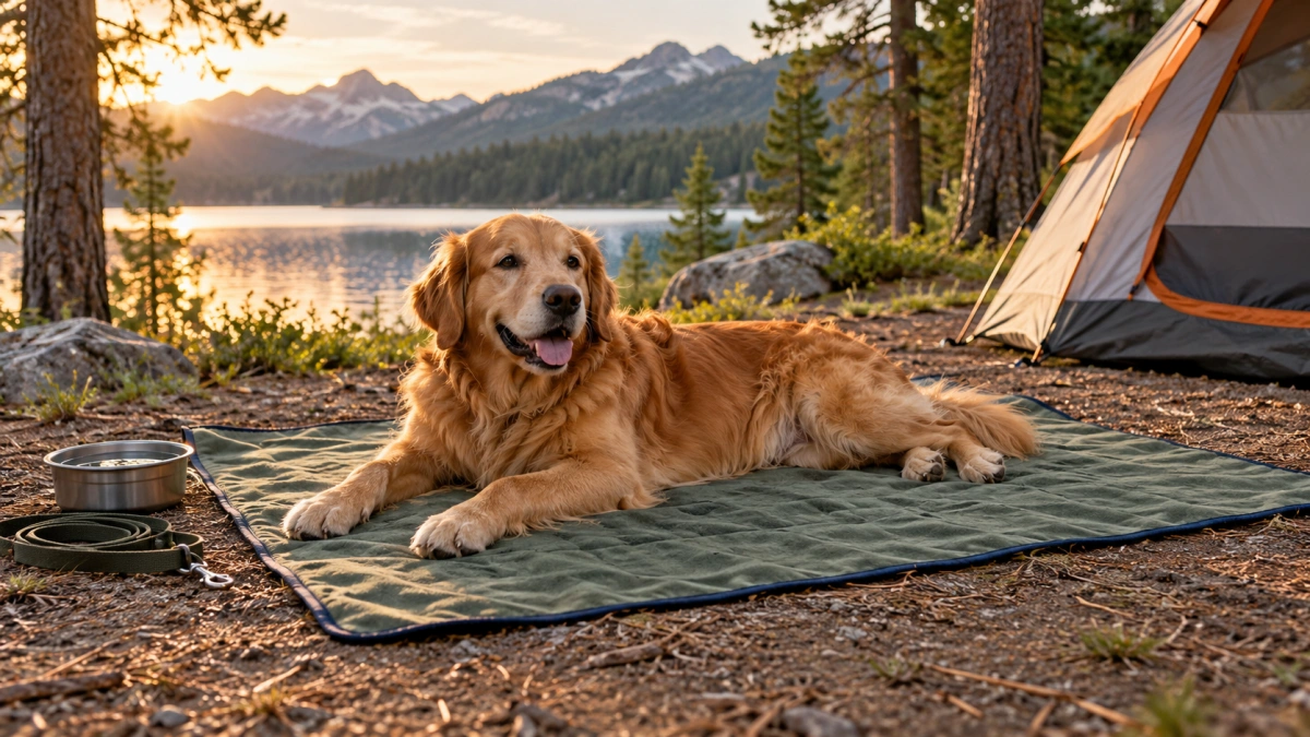 Dog stretched comfortably on a properly sized camping blanket