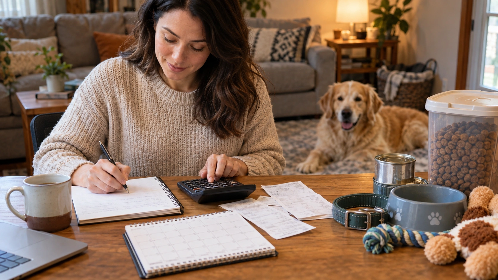 Dog owner calculating monthly dog daycare expenses