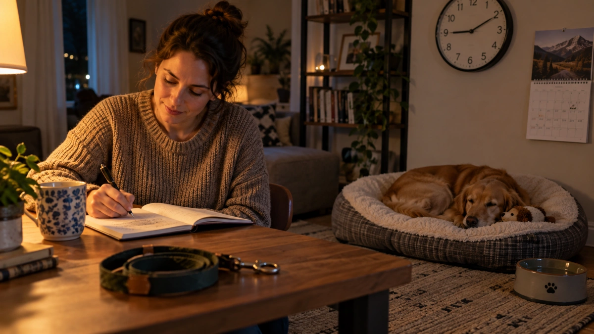 Dog owner keeping a nighttime behavior observation log