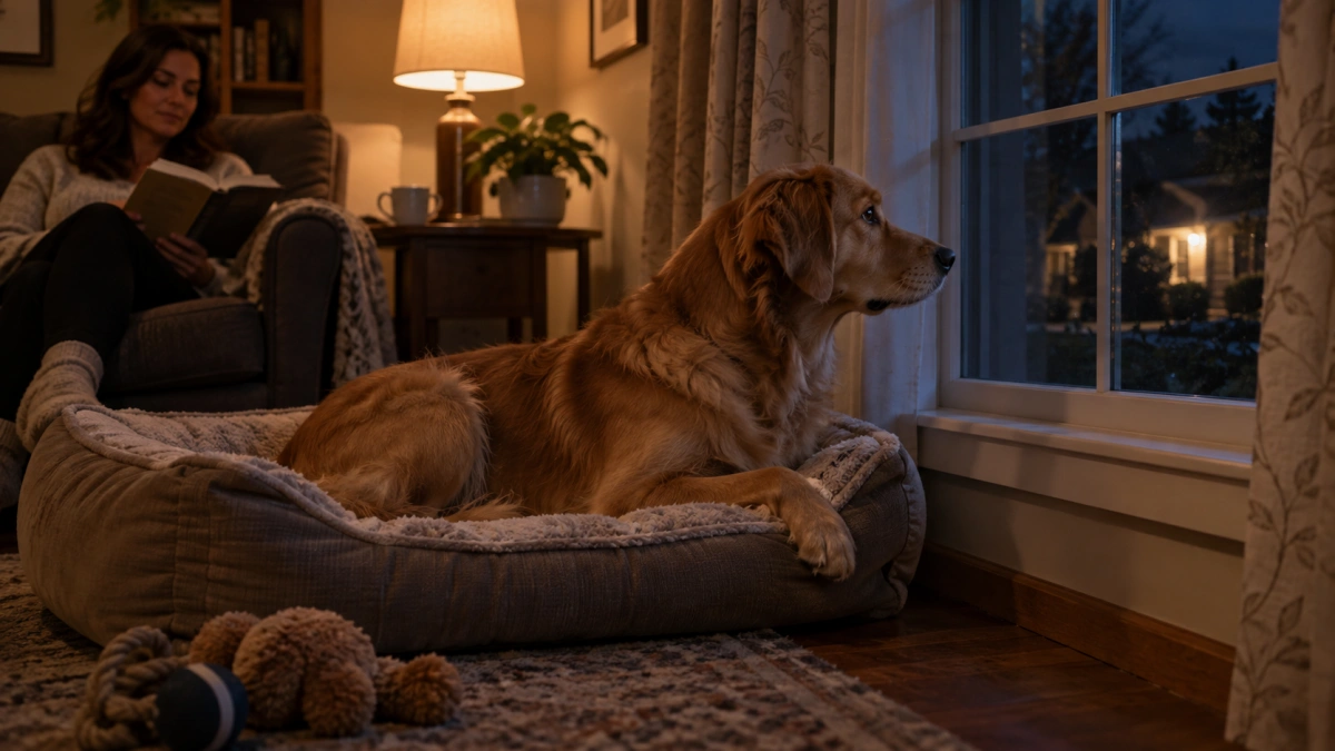 Dog reacting to nighttime sounds and changes in the home environment