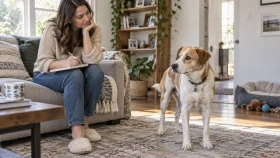 Dog owner understanding indoor peeing behavior and routine changes