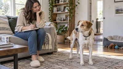 Dog owner understanding indoor peeing behavior and routine changes
