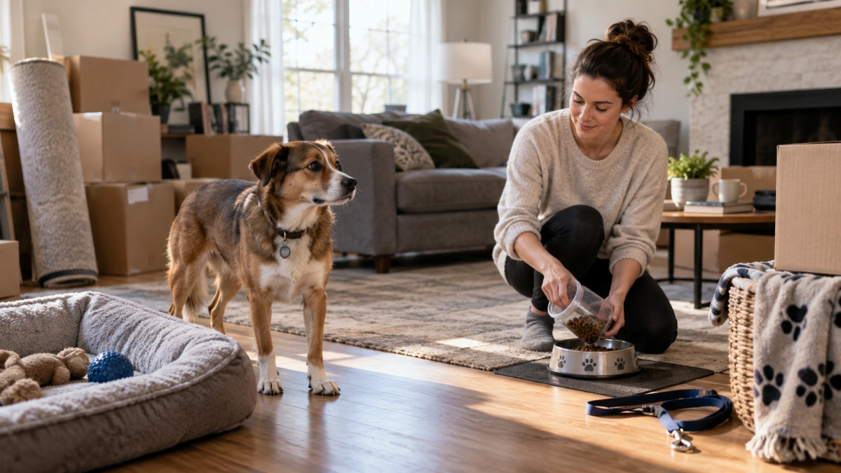 Dog adjusting to changes in its home environment and daily routine