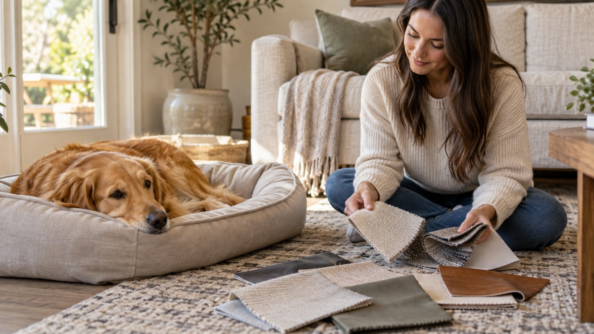 Dog resting on a comfortable clean material dog bed