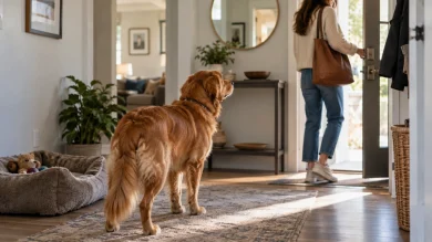 Dog showing separation anxiety behavior when left alone