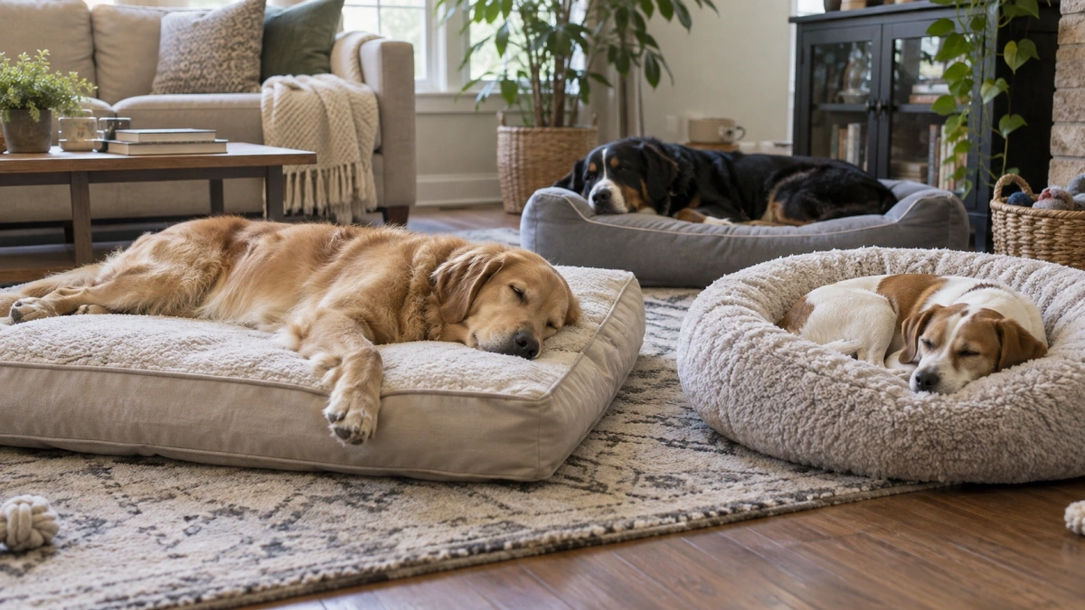 Different dog sleeping styles matched with suitable dog bed types