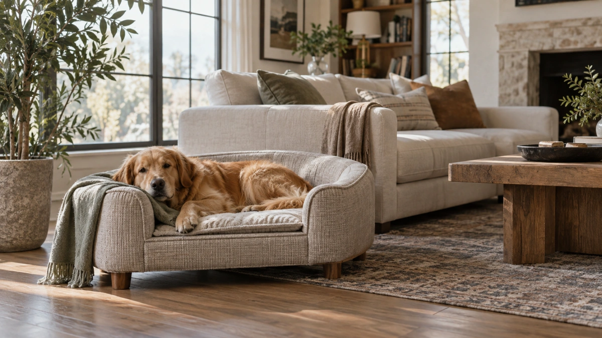 Furniture style dog sofa bed matching a modern home interior