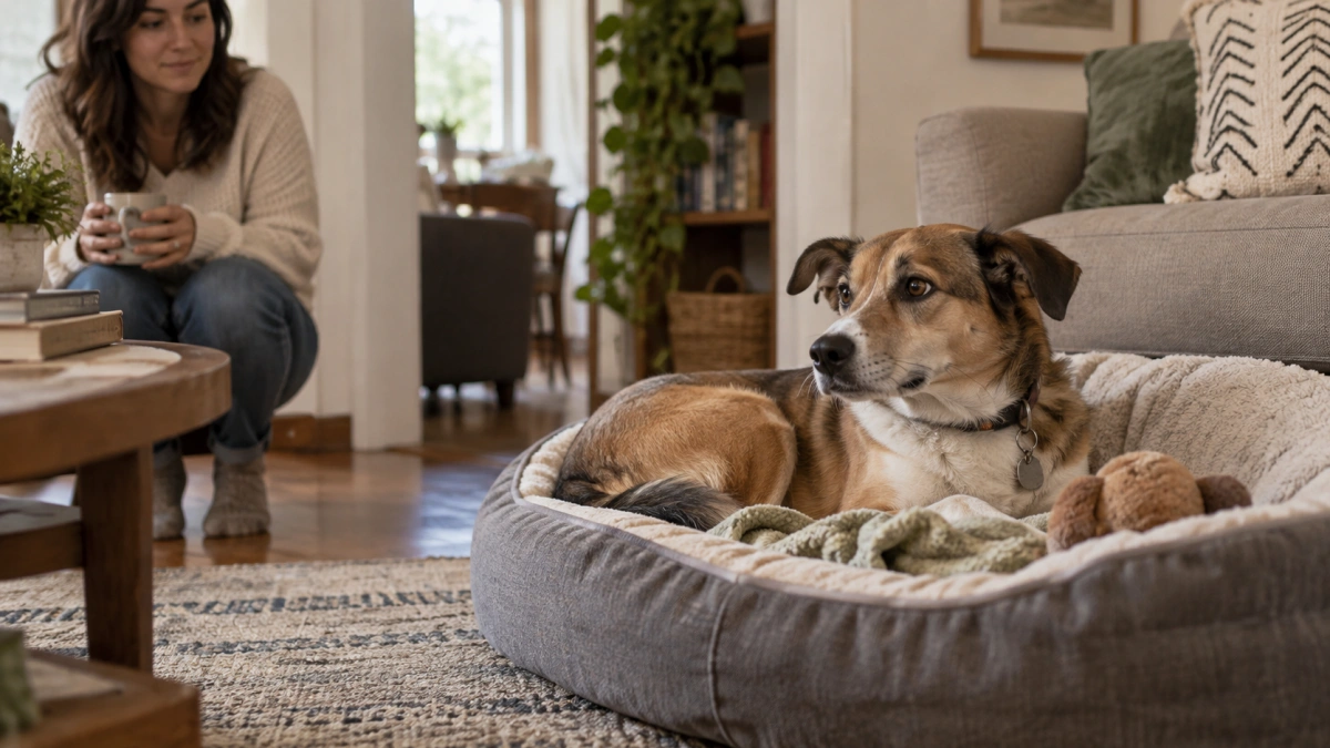 Dog showing guarding behavior around a preferred resting space