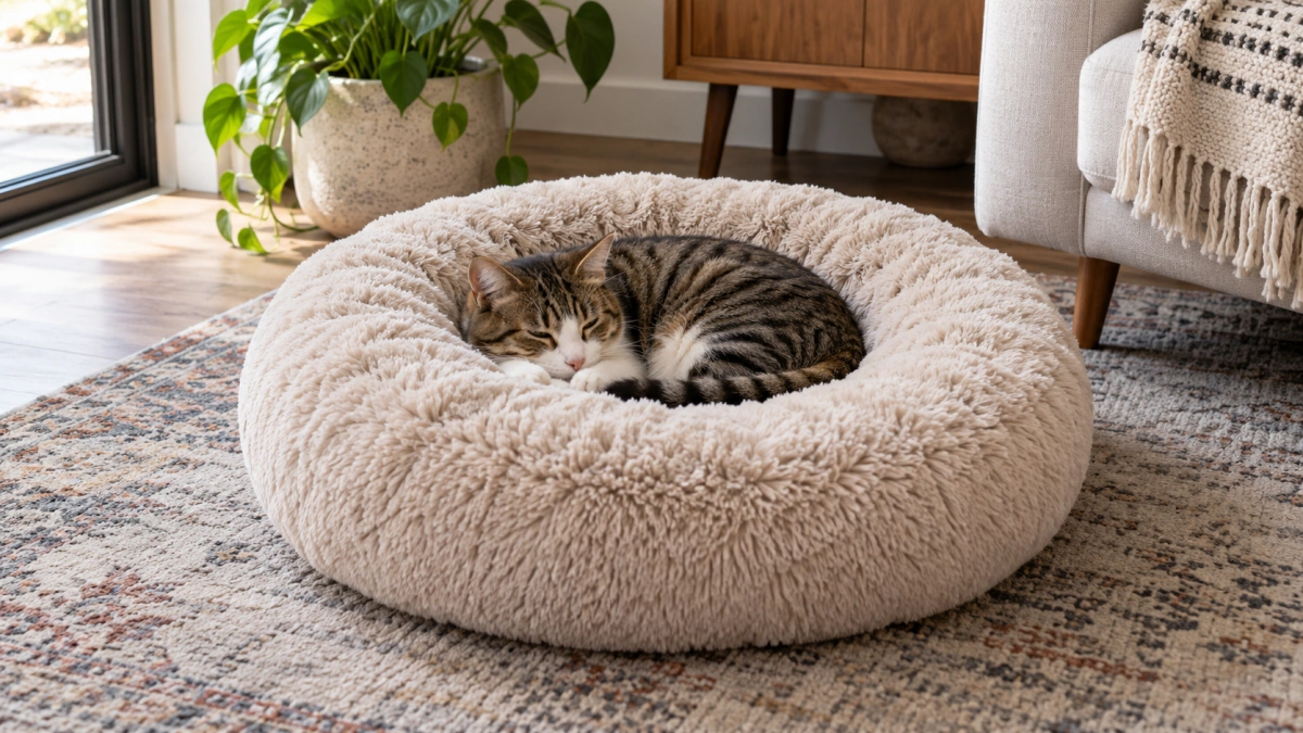 Donut cat bed showing usable interior space inside the raised rim