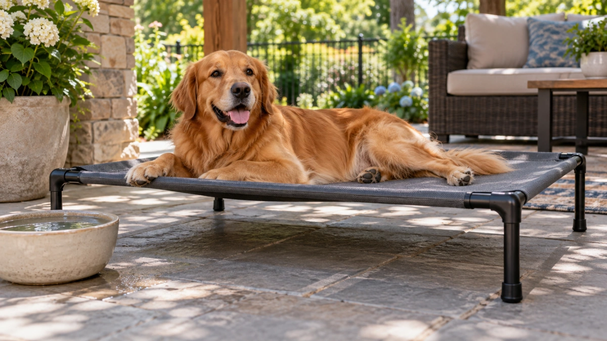 Elevated mesh cooling dog bed with airflow underneath