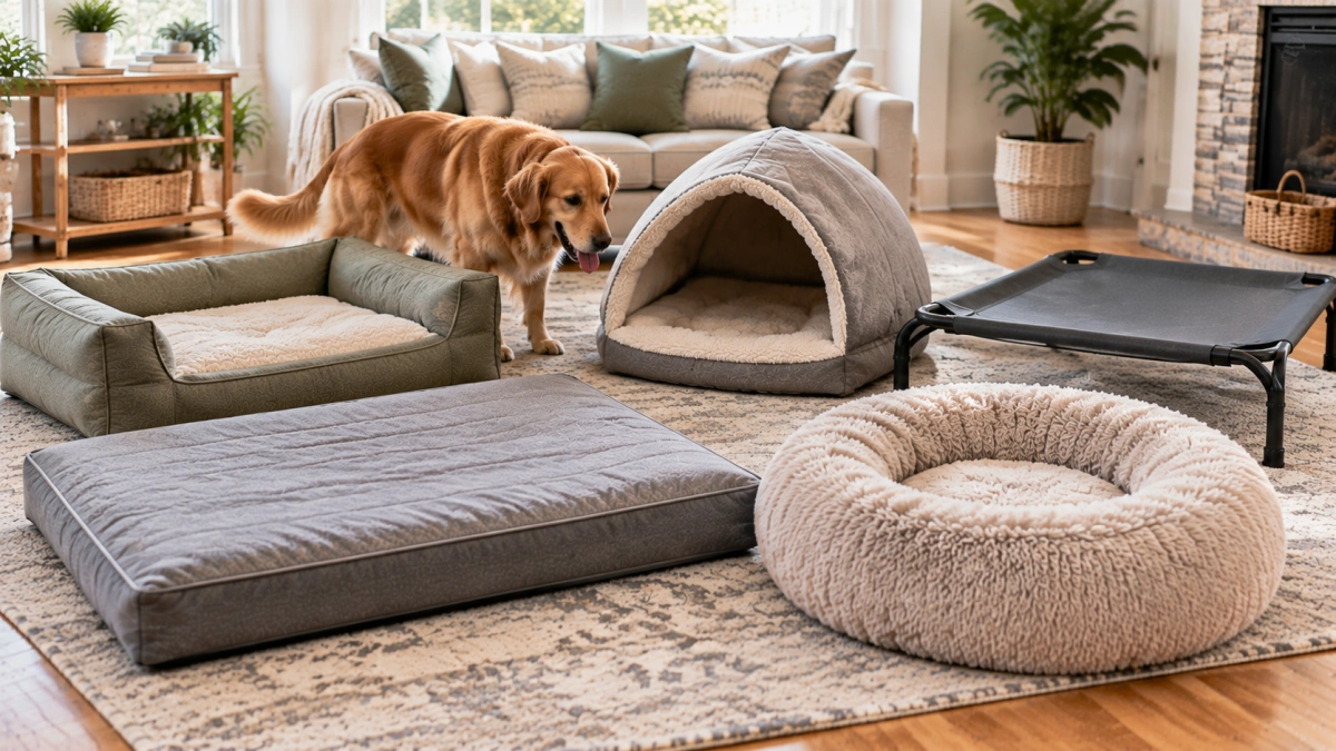 Dog resting on an elevated raised dog bed with airflow underneath