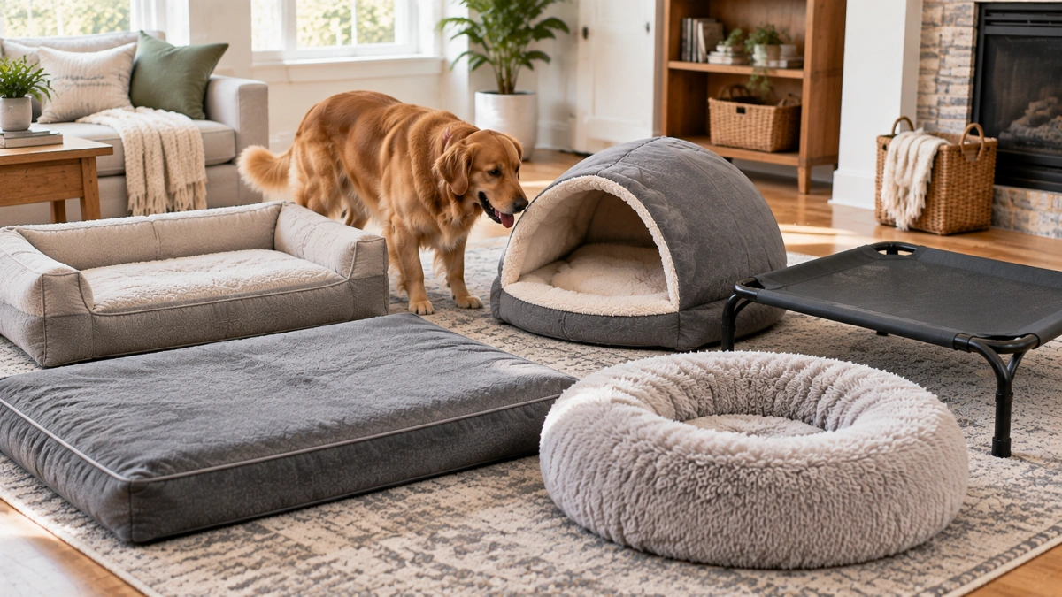 Dog resting on a flat mattress style dog bed