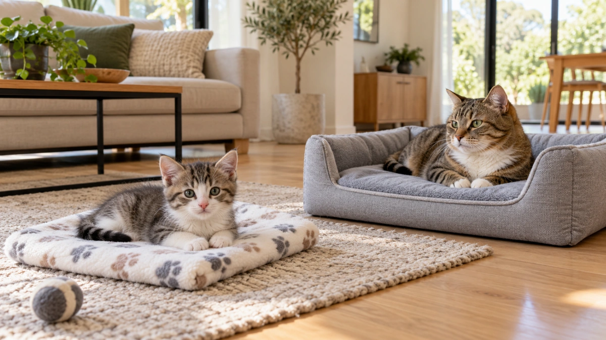Safe lightweight fleece blankets for a kitten and senior cat