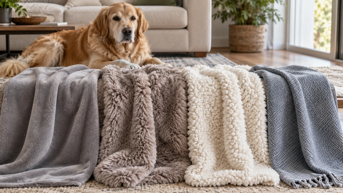 Fleece plush sherpa and cotton dog blanket fabrics compared