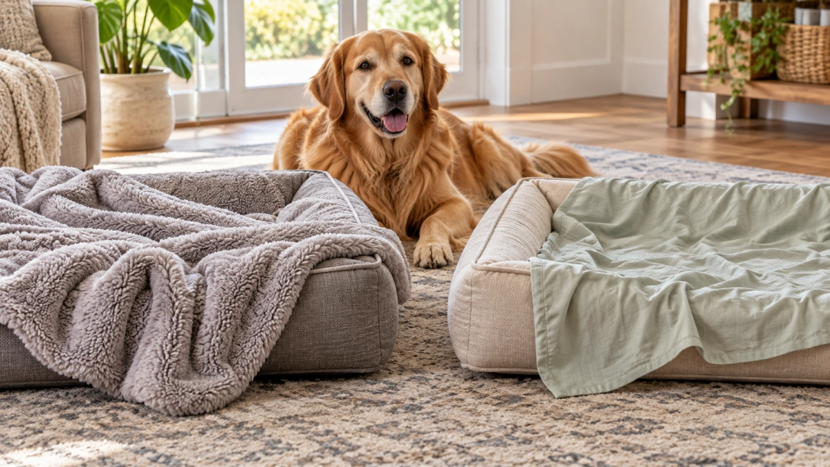 Warm fleece and lightweight dog bed blankets compared